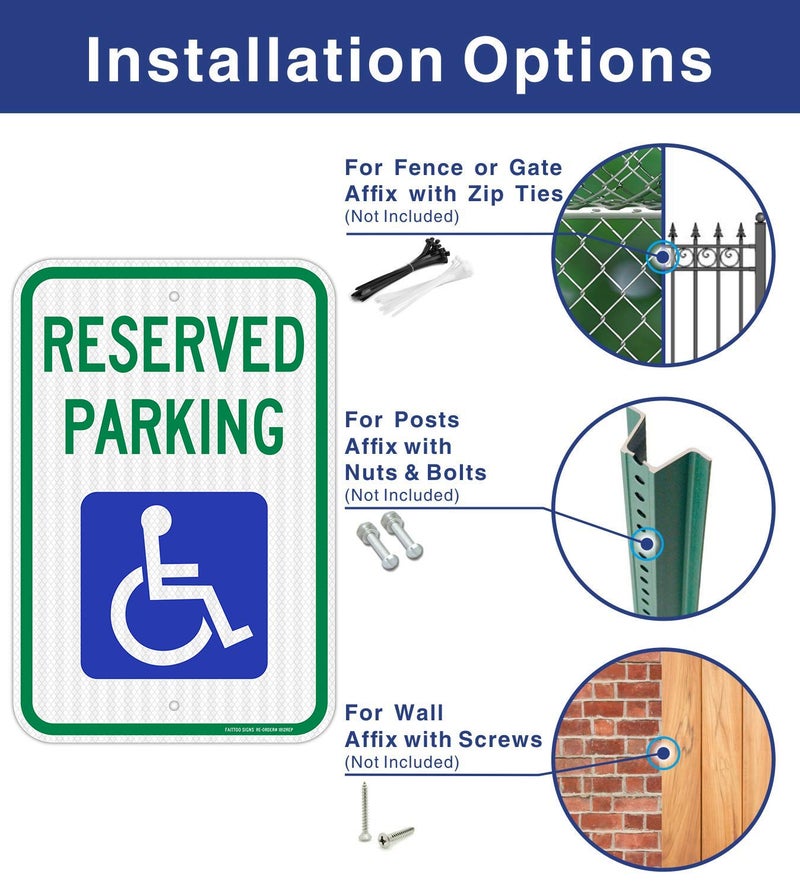 Faittoo (2 Pack) Reserved Handicap Parking Sign with Wheelchair Picture, 18 x 12 Engineer Grade Reflective Sheeting, Rust Free Aluminum, Weather Resistant, Waterproof, Durable Ink - Image 3